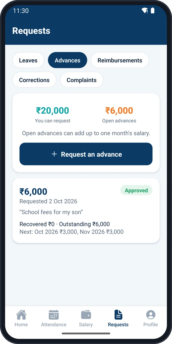 Advances and reimbursements requests